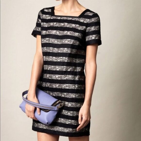 Marc by Marc Jacobs Lucienne Mini Dress Black & White Striped Laces - Picture 2 of 14